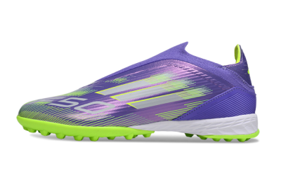 Unisex Adidas F50 Elite Laceless TF Artificial Turf Low-Tops Football Shoes - Purple/Yellow/Silver