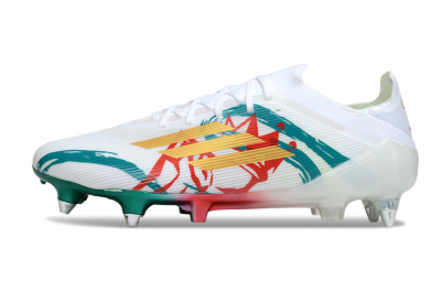 Men's Adidas F50 Elite SG Soft Ground Low-Tops Football Boots - White/Green/Gold/Red