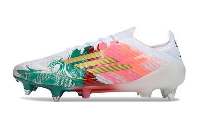 Men's Adidas F50 Elite SG Soft Ground Low-Tops Football Boots - White/Green/Gold/Red