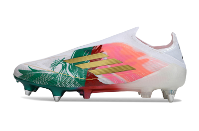 Men's Adidas F50 Elite Laceless SG Soft Ground Low-Tops Football Boots - White/Green/Gold/Red