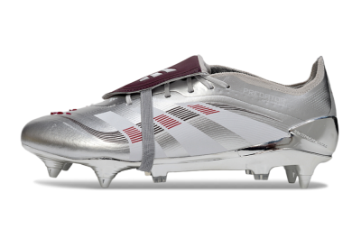 Men's Adidas Predator 25 Elite Foldover Tongue SG Soft Ground Low-Tops Football Boots - Silver/Black/Red