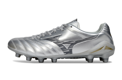 Men's Mizuno Morelia Neo 4 FG Firm Ground Low-Tops Football Boots - Silver/Black/Gold