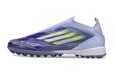 Unisex Adidas F50 Elite Laceless TF Artificial Turf Low-Tops Football Shoes - Blue/Yellow/Silver