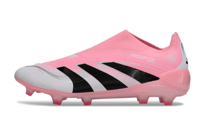 Unisex Adidas Predator 25 Elite Laceless FG Firm Ground Low-Tops Football Boots - Pink/White/Black