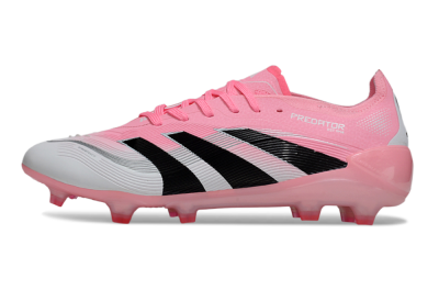 Unisex Adidas Predator 25 Elite FG Firm Ground Low-Tops Football Boots - Pink/White/Black