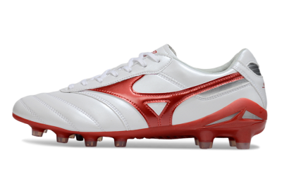 Men's Mizuno Morelia 2 FG Firm Ground Low-Tops Football Boots - White/Red