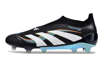 Men's Adidas Predator 25 Elite Laceless FG Firm Ground Low-Tops Football Boots - Black/White/Jade