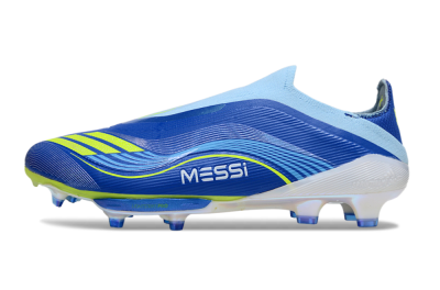 Men's Messi x Adidas F50 Elite Laceless FG Firm Ground Low-Tops Football Boots - Blue/Yellow/White