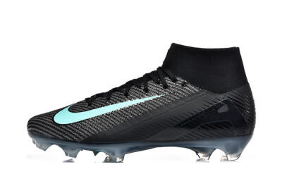 Men's Nike Air Zoom Mercurial Superfly 10 Elite FG Firm Ground High-Tops Football Boots - Black/Ice Blue/Charcoal Gray