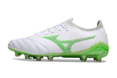 Men's Mizuno Morelia Neo 4 FG Firm Ground Low-Tops Football Boots - White/Lime Green/Neon Green