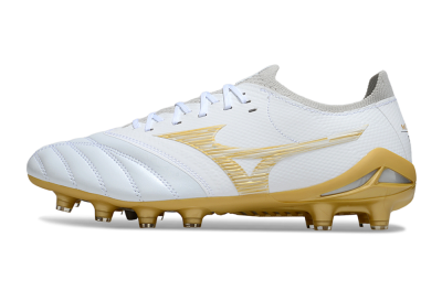 Men's Mizuno Morelia Neo 4 FG Firm Ground Low-Tops Football Boots - White/Golden Accent/Classic White