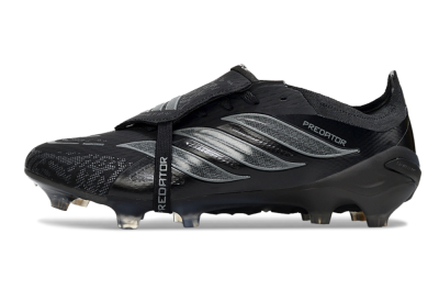 Men's Adidas Predator 26 Elite Fold-Over Tongue FG Firm Ground Low-Tops Football Boots - Black/Dark Shadow/Steel Gray