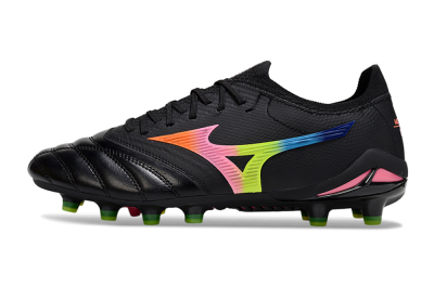 Men's Mizuno Morelia Neo 4 FG Firm Ground Low-Tops Football Boots - Black/Neon Green/Hot Pink