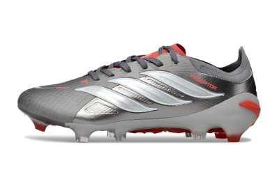 Men's Adidas Predator 25 Elite FG Firm Ground Low-Tops Football Boots - Gray/Fiery Red/Metallic Silver