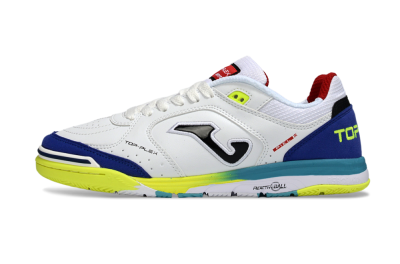 Men's Joma Top Flex IC Indoor & Futsal Low-Tops Football Shoes - White/Electric Yellow/Deep Blue