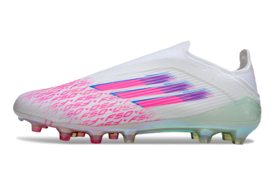Unisex Adidas F50 Elite Laceless FG Firm Ground Low-Tops Football Boots - White/Pink Glow / Iridescent Finish