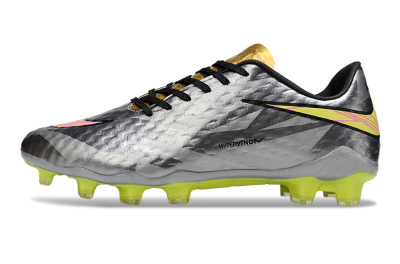 Men's Nike Hypervenom Phantom FG Firm Ground Low-Tops Football Boots - Gray/Neon Yellow/Metallic Silver