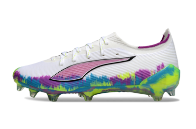 Men's Puma Ultra Ultimate FG Firm Ground Low-Tops Football Boots - White/Vibrant Purple/Cyber Yellow