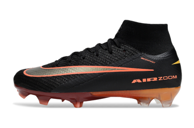 Unisex Nike Air Zoom Mercurial Superfly 10 Elite FG Firm Ground High-Tops Football Boots - Black/Electric Orange/Crimson Red