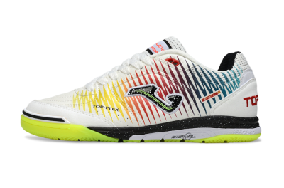 Men's Joma Top Flex IC Indoor & Futsal Low-Tops Football Shoes - White/Lime Green/Rainbow Gradient
