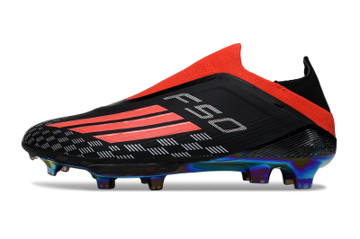 Men's Adidas F50 Lightstrike Pro Laceless FG Firm Ground Low-Tops Football Boots - Black/Fiery Red/Rainbow Hues