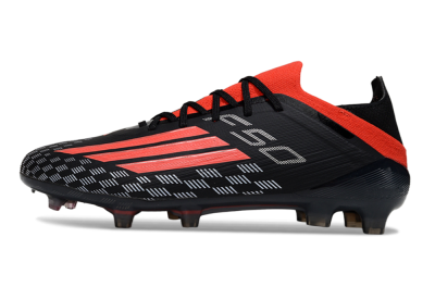 Men's Adidas F50 Pro FG Firm Ground Low-Tops Football Boots - Black/Vibrant Red/Stealth Black