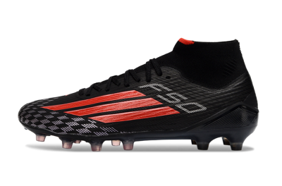 Men's Adidas F50 Pro Mid FG Firm Ground High-Tops Football Boots - Black/Fiery Red/Jet Black