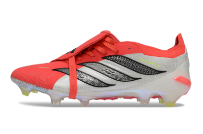 Men's Adidas Predator 25 Elite Fold-Over Tongue FG Firm Ground Low-Tops Football Boots - Red/Neon Orange/Metallic Silver