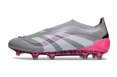 Men's Adidas Predator 25 Elite Laceless FG Firm Ground Low-Tops Football Boots - Gray/Electric Pink/Graphite Gray