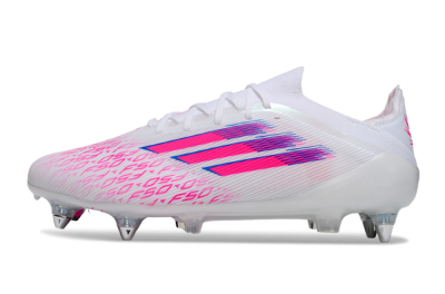 Men's Adidas F50 Elite SG Soft Ground Low-Tops Football Boots - White/Electric Pink/Blue Mirage