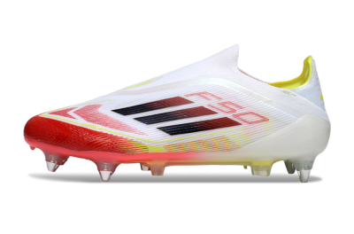 Men's Adidas F50 Elite Laceless SG Soft Ground Low-Tops Football Boots - White/Red Blaze/Volt Yellow