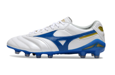 Men's Mizuno Morelia Neo 2 FG Firm Ground Low-Tops Football Boots - White/Azure Blue/Gold