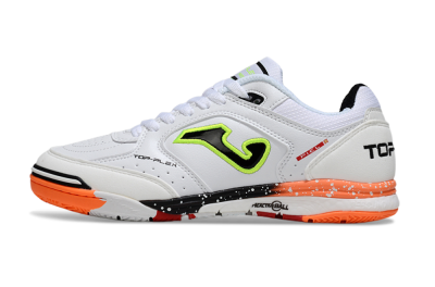 Men's Joma Top Flex IC Indoor & Futsal Low-Tops Football Shoes - White/Electric Green/Fiery Orange