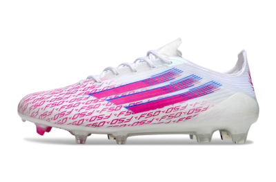 Unisex Adidas F50 Elite FG Firm Ground Low-Tops Football Boots - White/Fuchsia Pink/Blue
