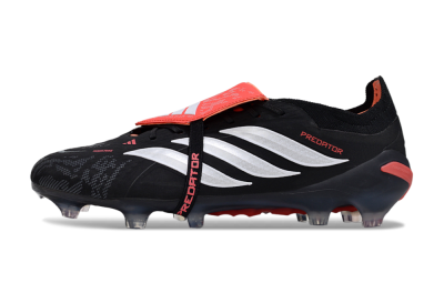 Men's Adidas Predator 26 Elite Fold-Over Tongue FG Firm Ground Low-Tops Football Boots - Black/Vibrant Red/Metallic Silver