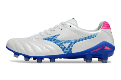 Men's Mizuno Morelia Neo 4 FG Firm Ground Low-Tops Football Boots - White/Electric Blue/Hot Pink