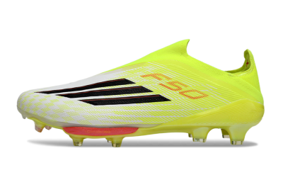 Men's Adidas F50+ Elite Lightstrike Pro Laceless FG Firm Ground Low-Tops Football Boots - Yellow/Lime Green/White