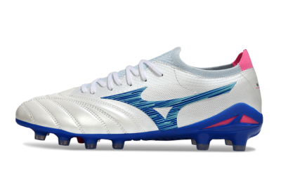 Men's Mizuno Morelia Neo 4 FG Firm Ground Low-Tops Football Boots - White/Blue Ocean/Pink Accent