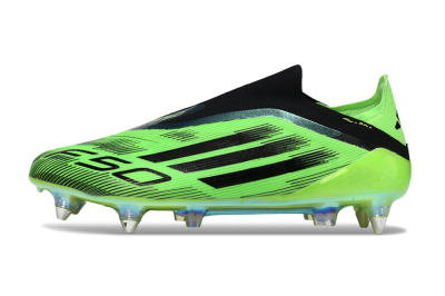 Men's Adidas F50 Elite Laceless SG Soft Ground Low-Tops Football Boots - Green/Lime Burst/Neon Glow