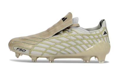 Unisex Adidas F50 Elite FG Firm Ground Low-Tops Football Boots - Beige/Soft Ivory/Faded Gold