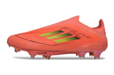 Men's Adidas F50+ Lightstrike Pro Laceless FG Firm Ground Low-Tops Football Boots - Pink/Vibrant Coral/Neon Yellow