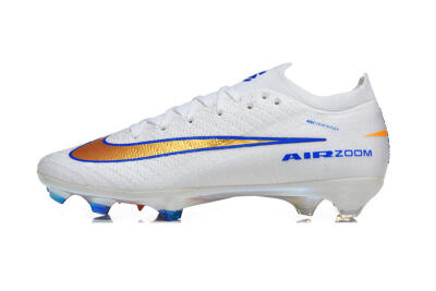 Men's Nike Air Zoom Mercurial Vapor 16 Elite FG Firm Ground Low-Tops Football Boots - White/Electric Blue/Metallic Orange