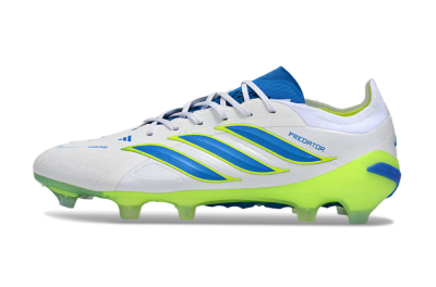 Men's Adidas Predator 26 Elite FG Firm Ground Low-Tops Football Boots - White/Electric Blue/Lime Green