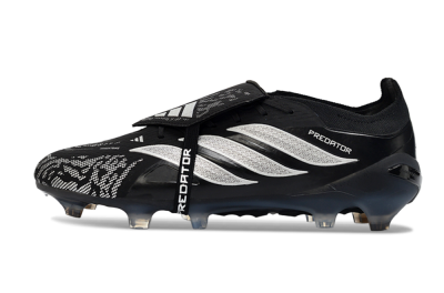 Men's Adidas Predator 26 Elite Fold-Over Tongue FG Firm Ground Low-Tops Football Boots - Black/Shadow Black/Flash Silver