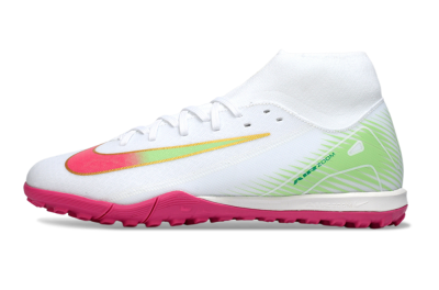 Men's Nike Air Zoom Mercurial Superfly 10 Academy TF Artificial Turf High-Tops Football Shoes - White/Vibrant Pink/Soft Green