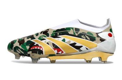 Men's Adidas Predator 25 Elite Laceless FG Firm Ground Low-Tops Football Boots - Camo/White/Gold