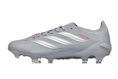 Men's Adidas Predator 26 Elite FG Firm Ground Low-Tops Football Boots - Gray/Steel Gray/Crimson Red