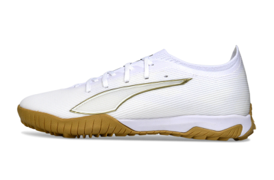Men's Puma Ultra Ultimate TF Artificial Turf Low-Tops Football Shoes - White/Golden Touch/Tan Sole
