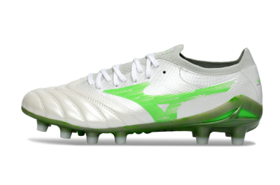 Men's Mizuno Morelia Neo 4 FG Firm Ground Low-Tops Football Boots - White/Vibrant Green/Graphite Grey