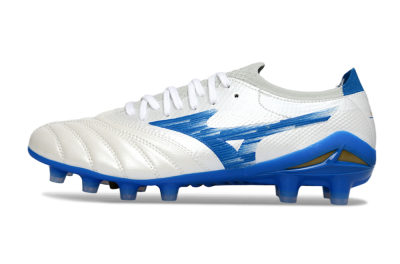 Men's Mizuno Morelia Neo 4 FG Firm Ground Low-Tops Football Boots - White/Sky Blue/Royal Blue